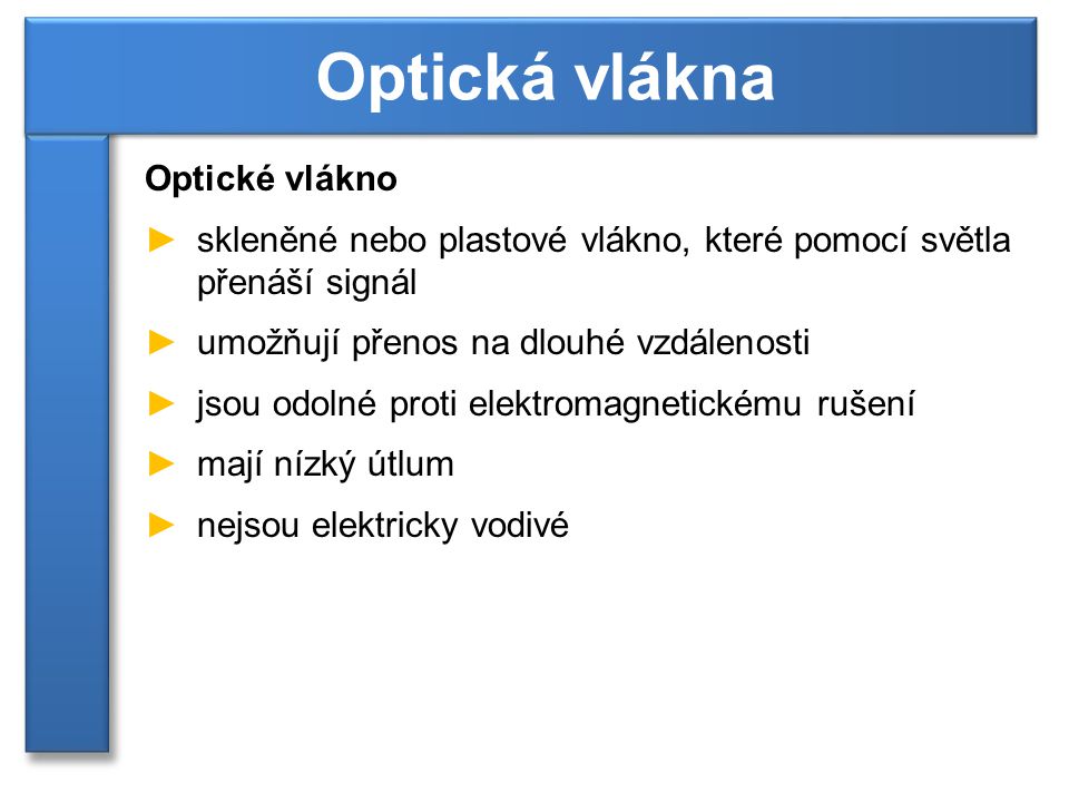 Optická vlákna Optické vlákno
