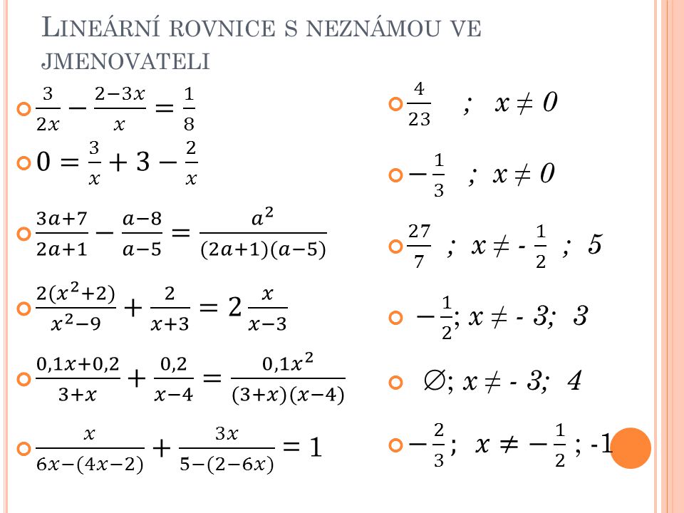 Lineární rovnice s neznámou ve jmenovateli