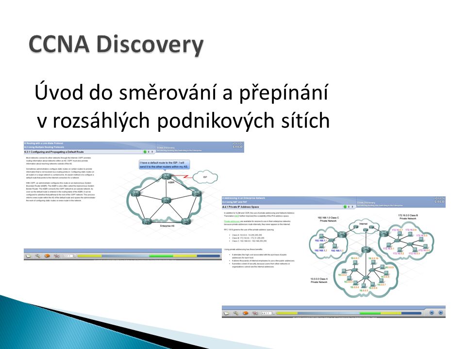 CCNA Discovery Úvod do směrování a přepínání v rozsáhlých podnikových sítích.