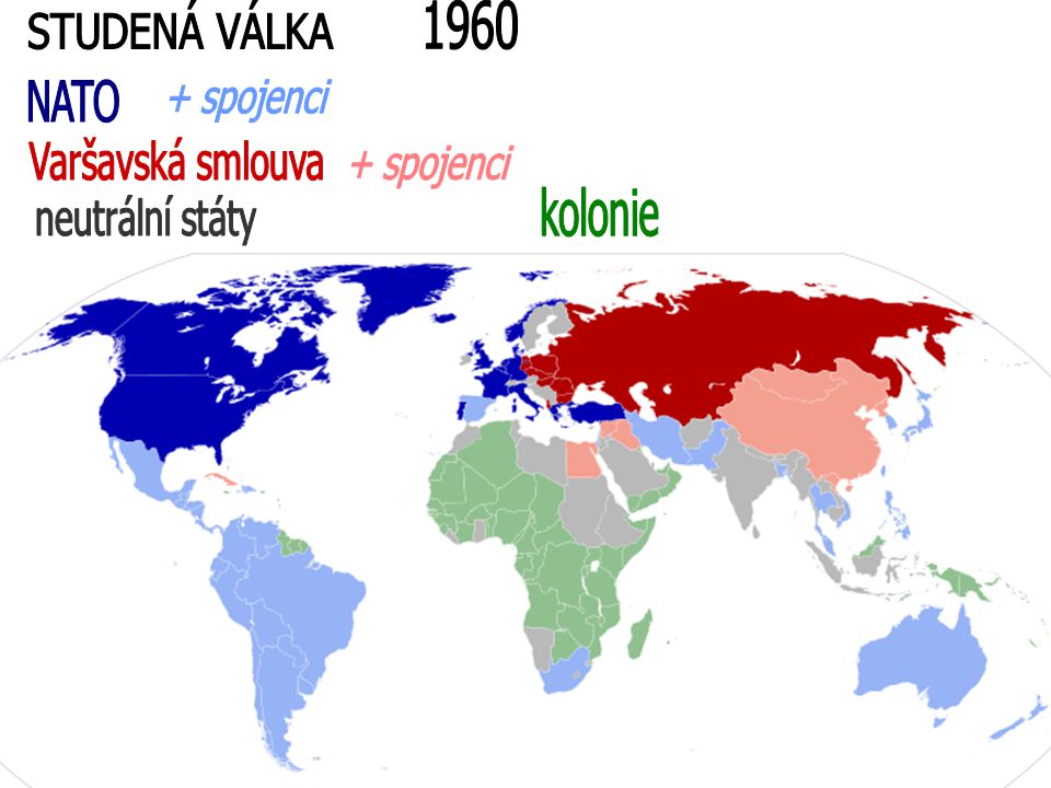 STUDENÁ VÁLKA 1960 kolonie NATO + spojenci Varšavská smlouva