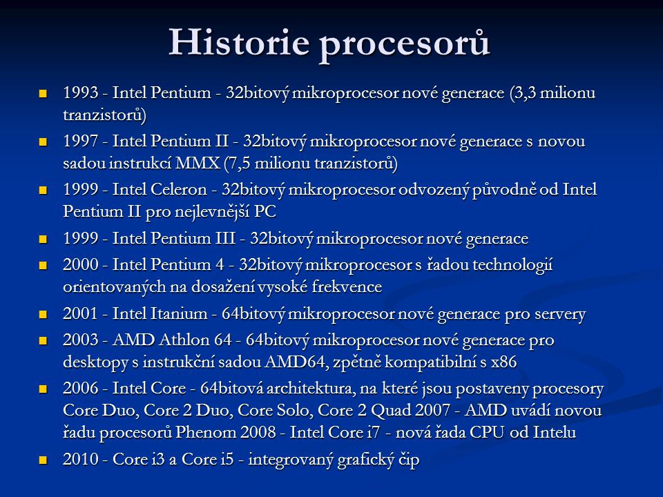 Historie procesorů Intel Pentium - 32bitový mikroprocesor nové generace (3,3 milionu tranzistorů)