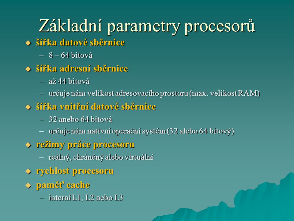 Základní parametry procesorů