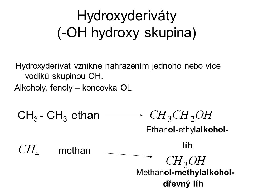 Hydroxyderiváty (-OH hydroxy skupina)