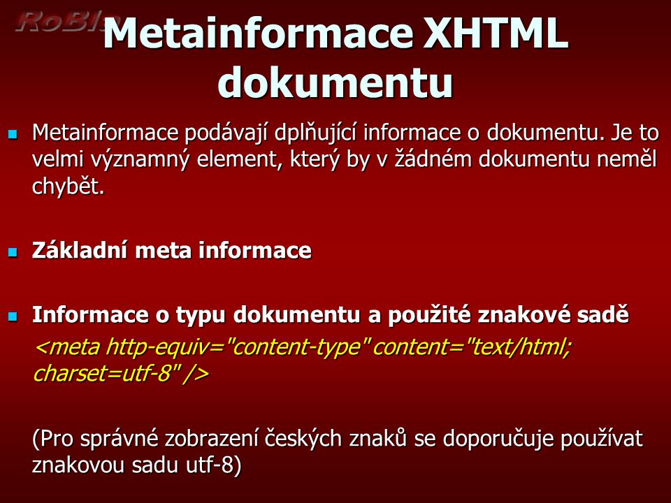 Metainformace XHTML dokumentu