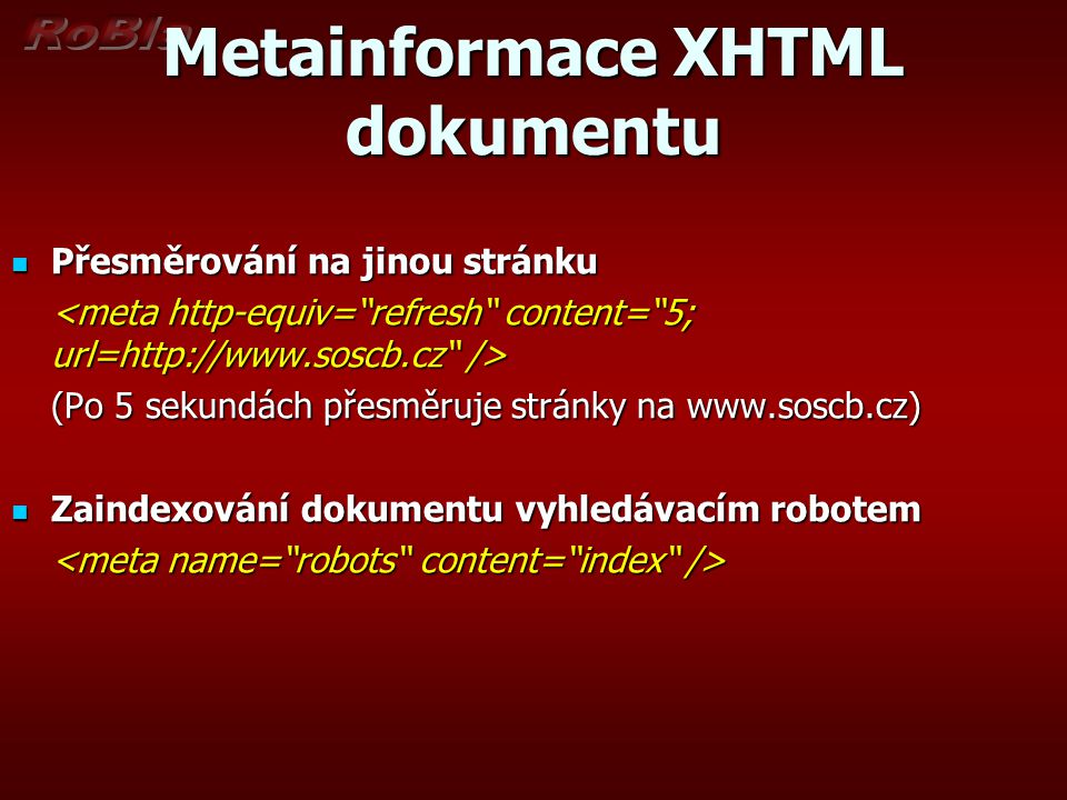 Metainformace XHTML dokumentu