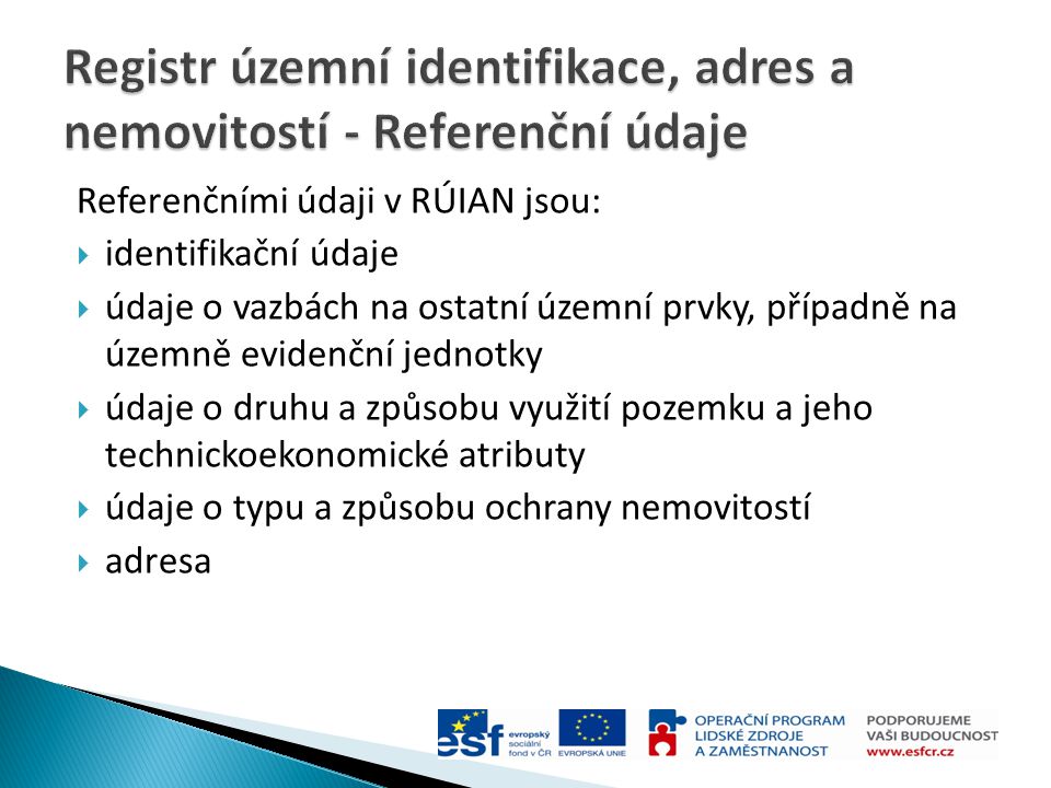 Registr územní identifikace, adres a nemovitostí - Referenční údaje