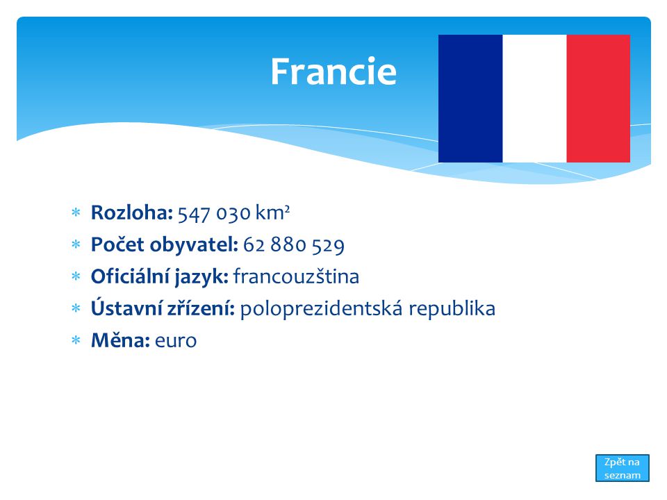 Francie Rozloha: km² Počet obyvatel: