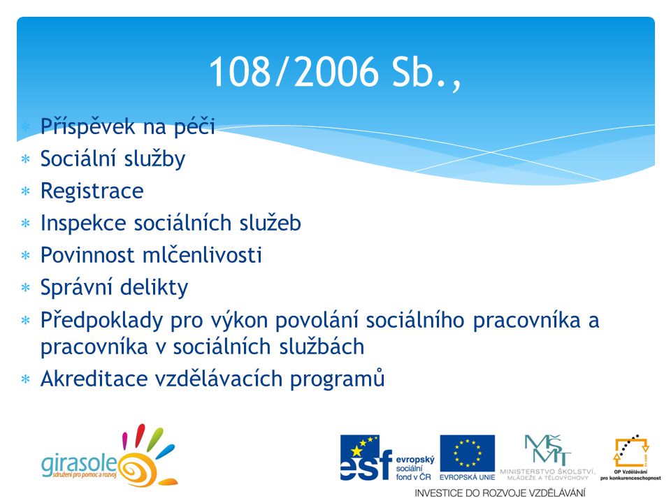 108/2006 Sb., Příspěvek na péči Sociální služby Registrace
