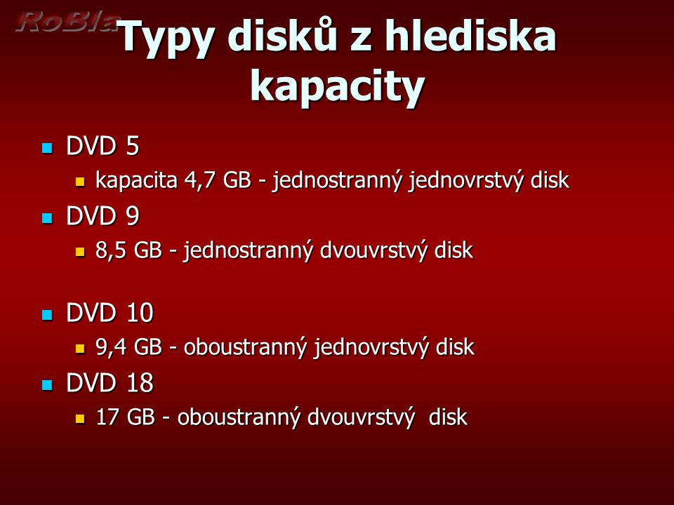 Typy disků z hlediska kapacity
