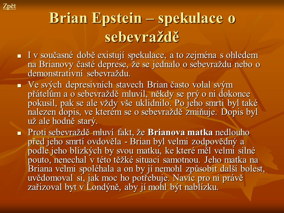 Brian Epstein – spekulace o sebevraždě
