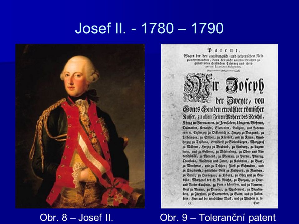Josef II – 1790 Obr. 8 – Josef II. Obr. 9 – Toleranční patent