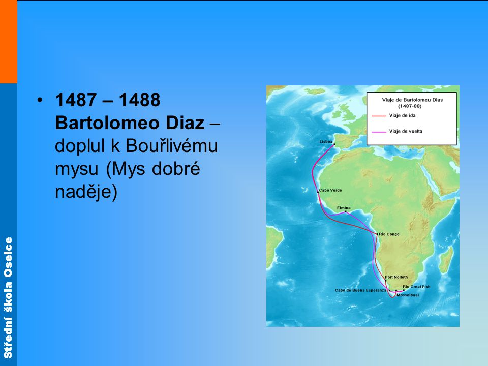 1487 – 1488 Bartolomeo Diaz – doplul k Bouřlivému mysu (Mys dobré naděje)