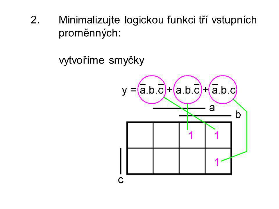 2. Minimalizujte logickou funkci tří vstupních proměnných: