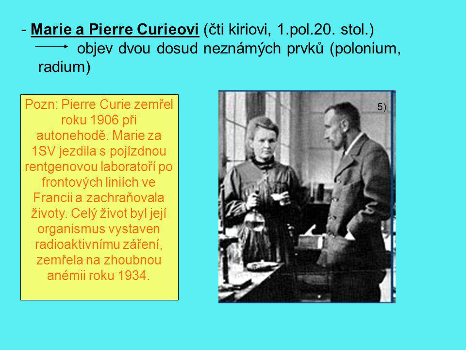 - Marie a Pierre Curieovi (čti kiriovi, 1.pol.20. stol.)