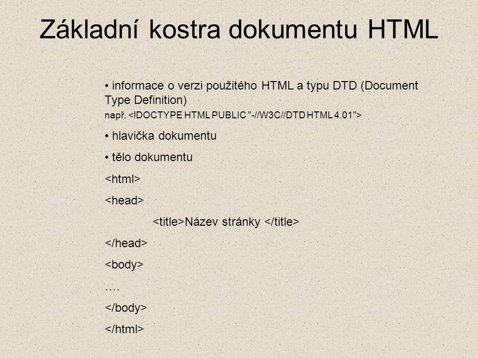Základní kostra dokumentu HTML