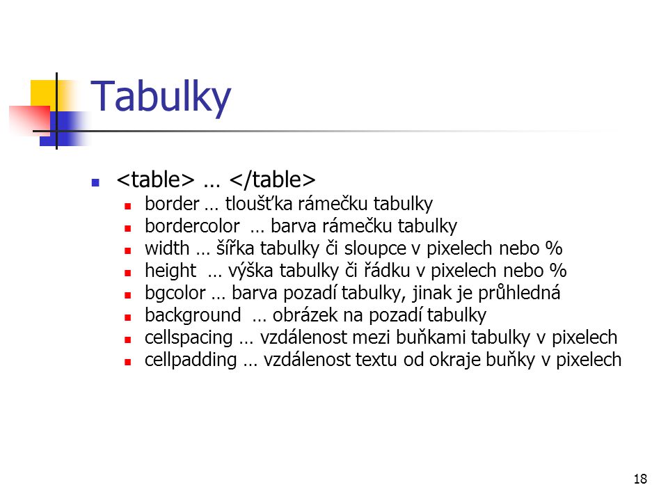 Tabulky <table> … </table>