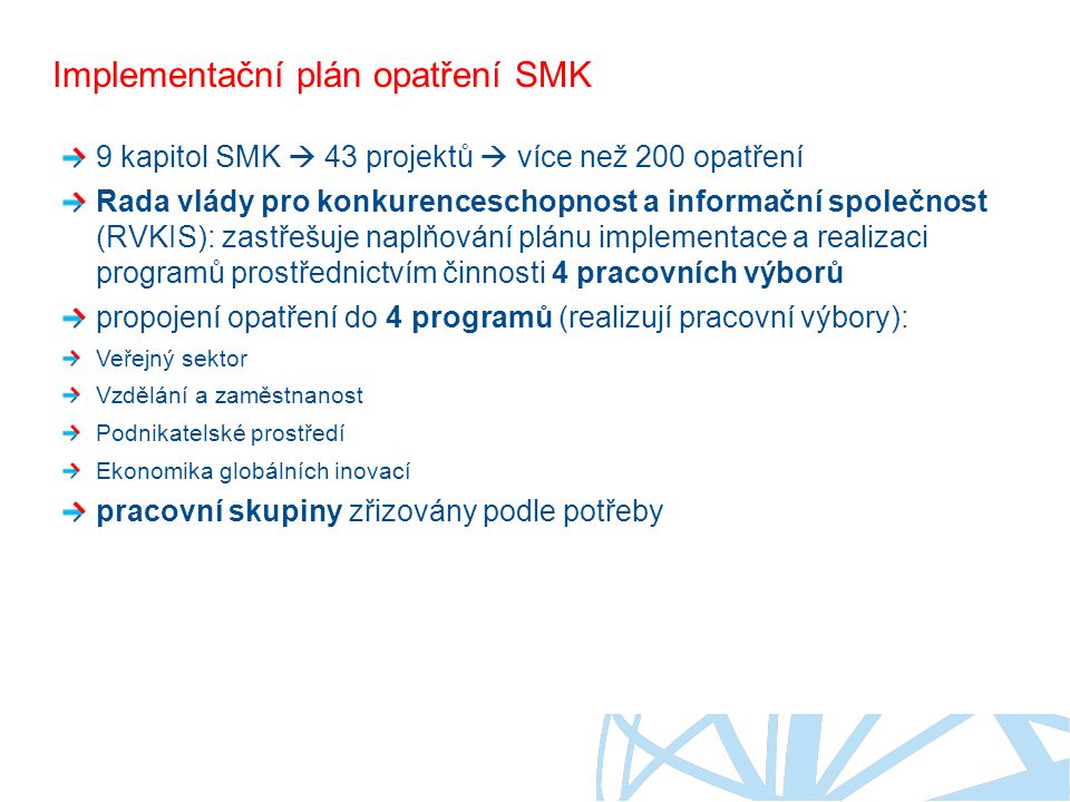 Implementační plán opatření SMK