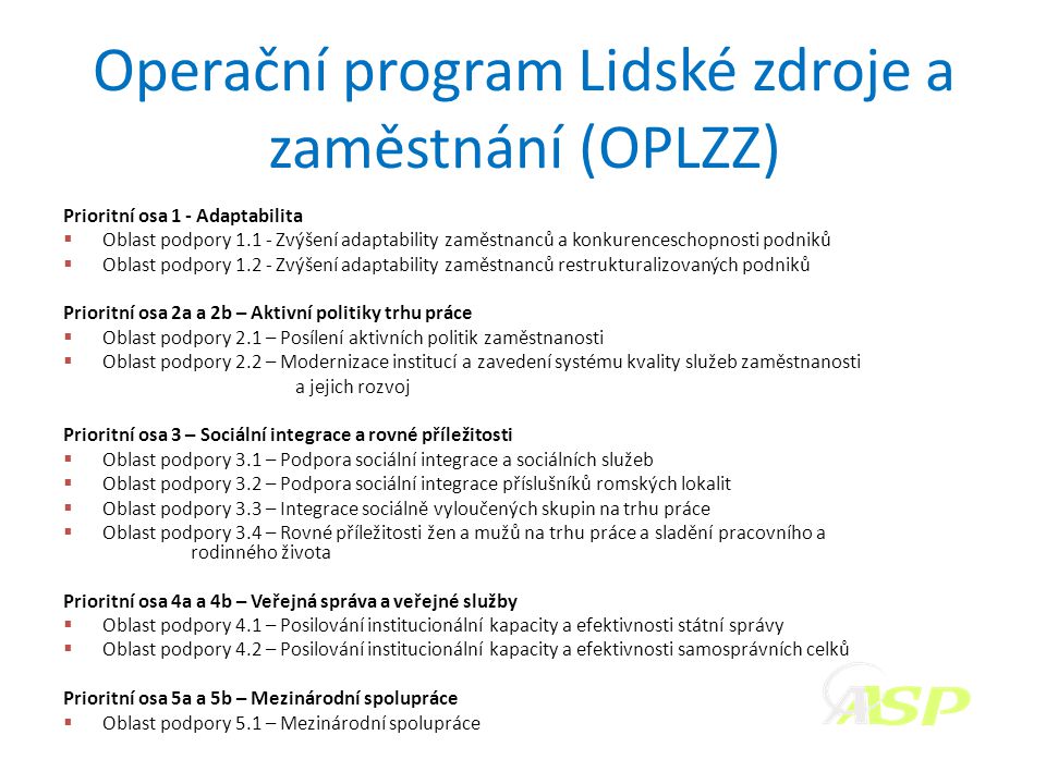 Operační program Lidské zdroje a zaměstnání (OPLZZ)