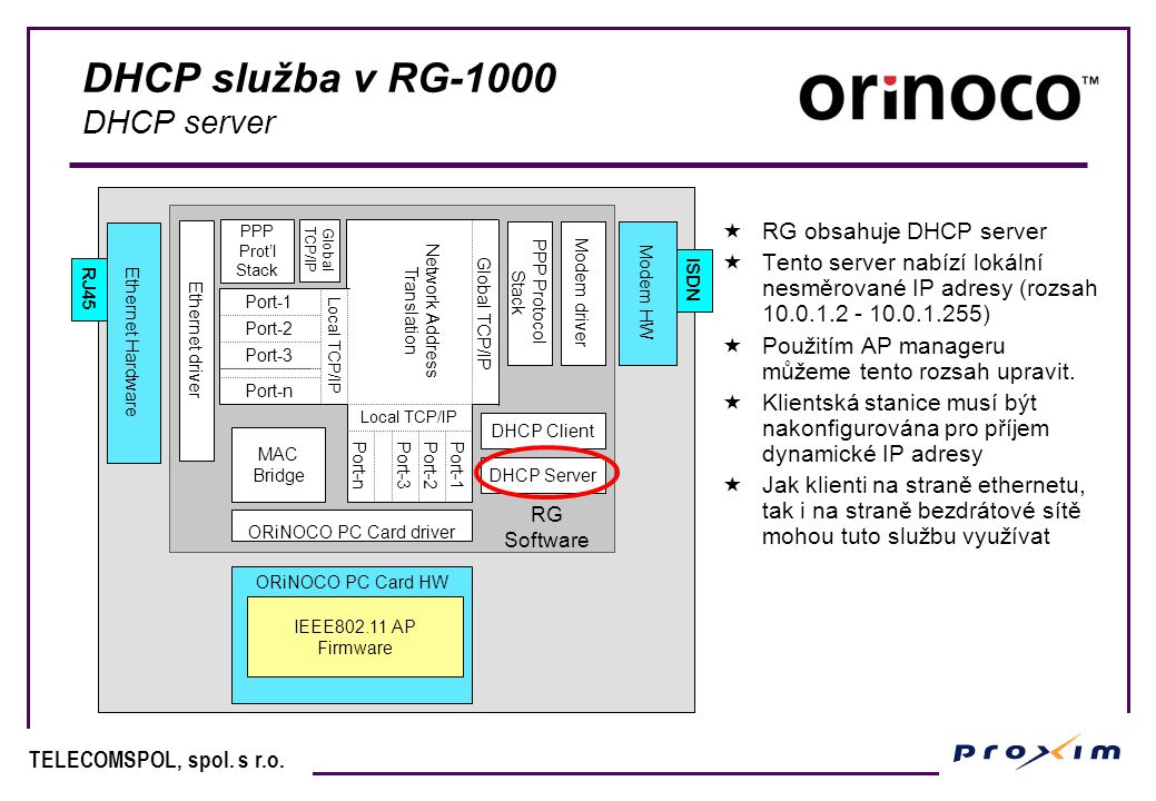 DHCP služba v RG-1000 DHCP server