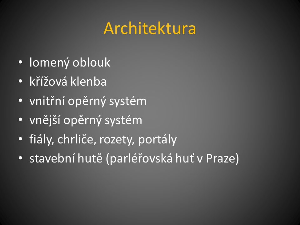 Architektura lomený oblouk křížová klenba vnitřní opěrný systém