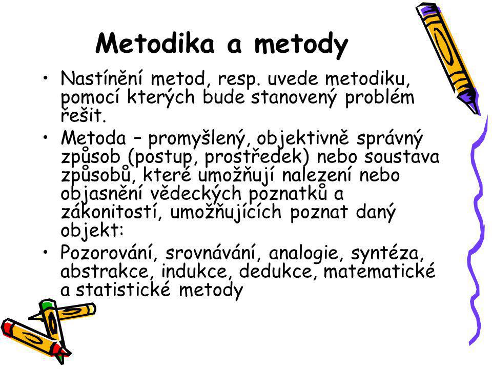 Metodika a metody Nastínění metod, resp. uvede metodiku, pomocí kterých bude stanovený problém řešit.