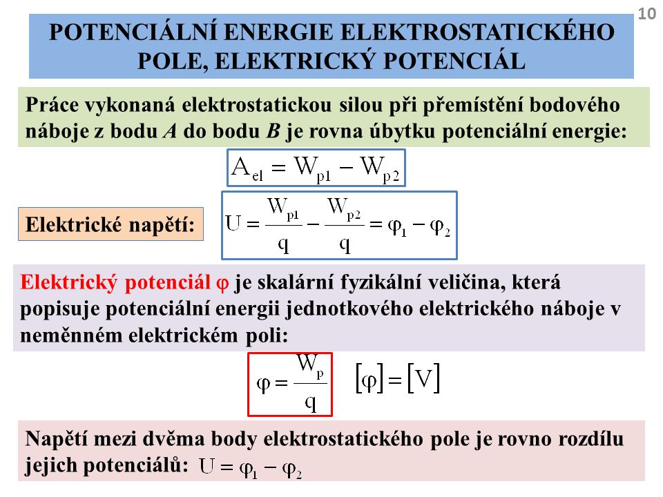 Potenciální energie elektrostatického pole, elektrický potenciál