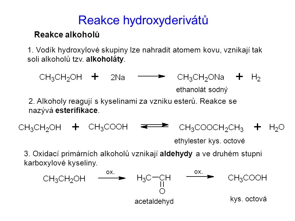 Reakce hydroxyderivátů