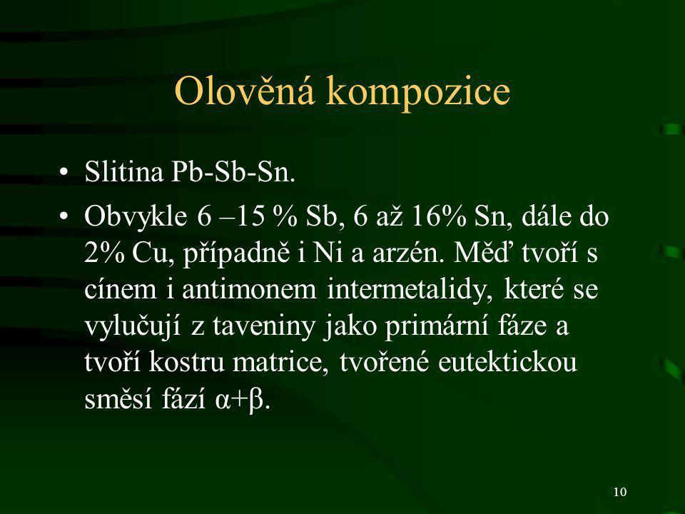 Olověná kompozice Slitina Pb-Sb-Sn.