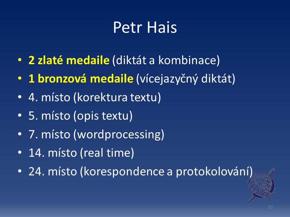 Petr Hais 2 zlaté medaile (diktát a kombinace)