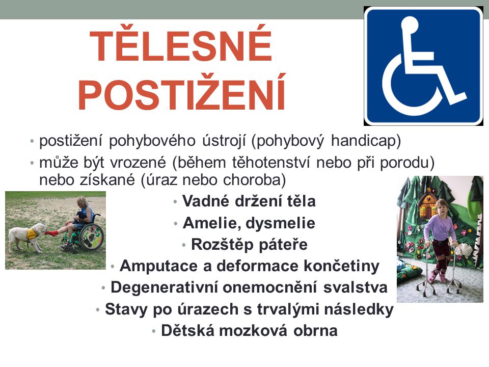 TĚLESNÉ POSTIŽENÍ postižení pohybového ústrojí (pohybový handicap)