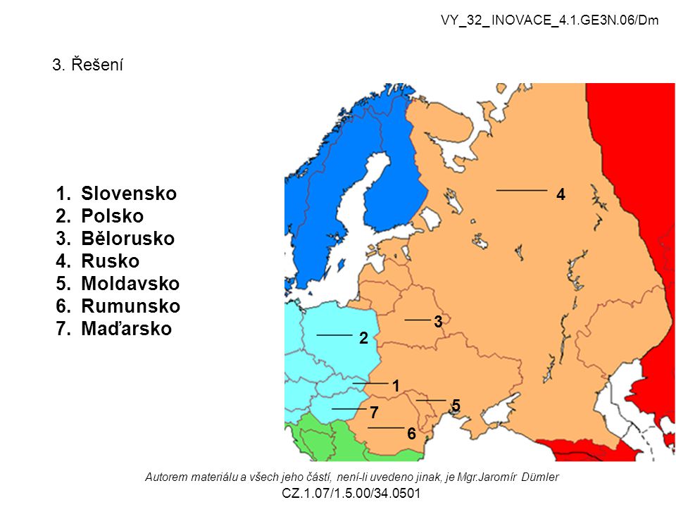Slovensko Polsko Bělorusko Rusko Moldavsko Rumunsko Maďarsko 3. Řešení