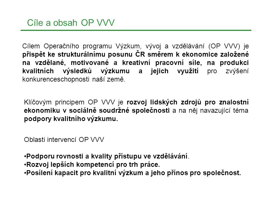Cíle a obsah OP VVV