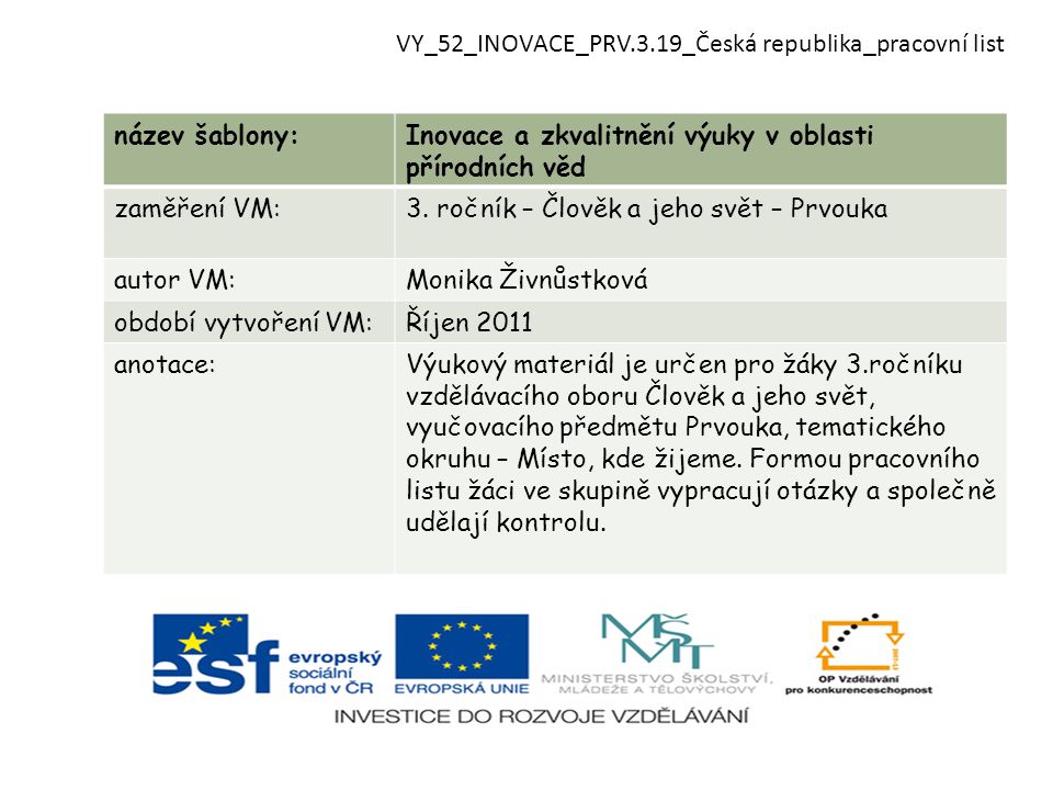 VY_52_INOVACE_PRV.3.19_Česká republika_pracovní list
