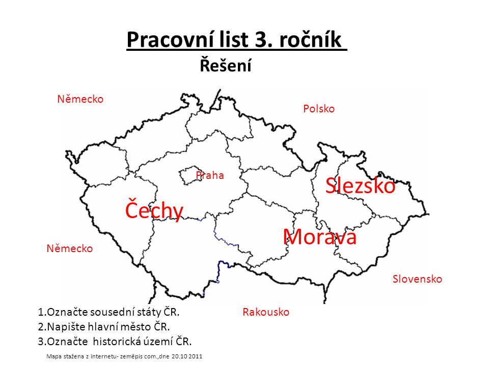 Pracovní list 3. ročník Slezsko Čechy Morava Řešení Německo Polsko