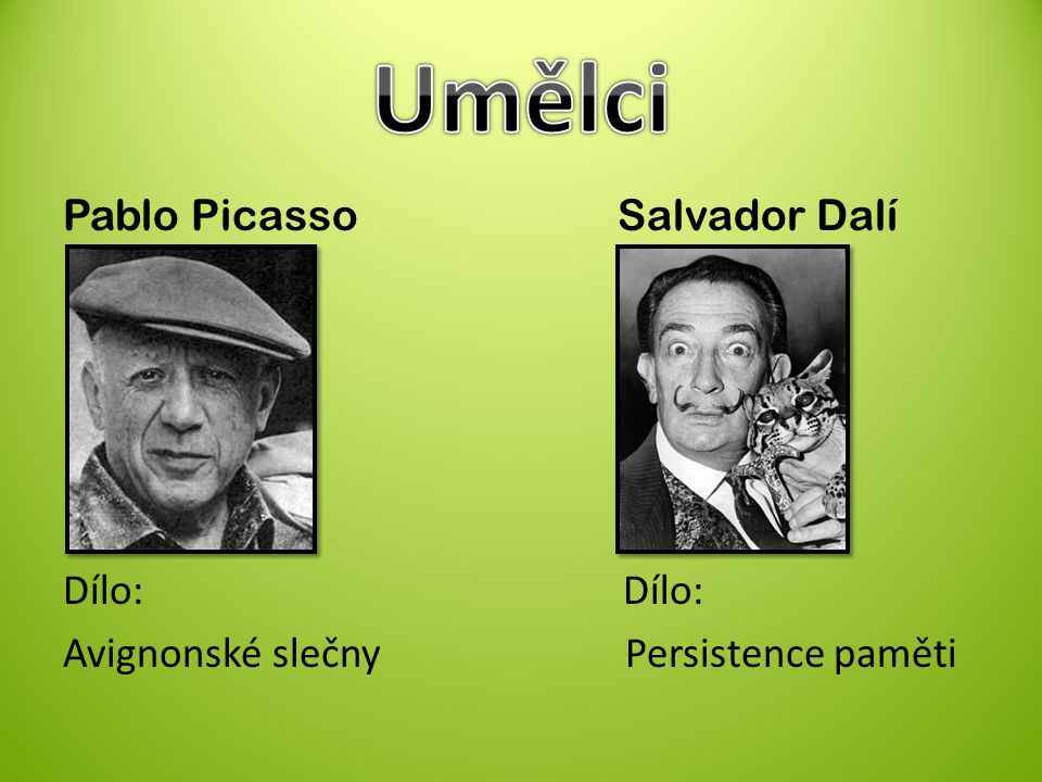 Umělci Pablo Picasso Salvador Dalí Dílo: Dílo: Avignonské slečny Persistence paměti