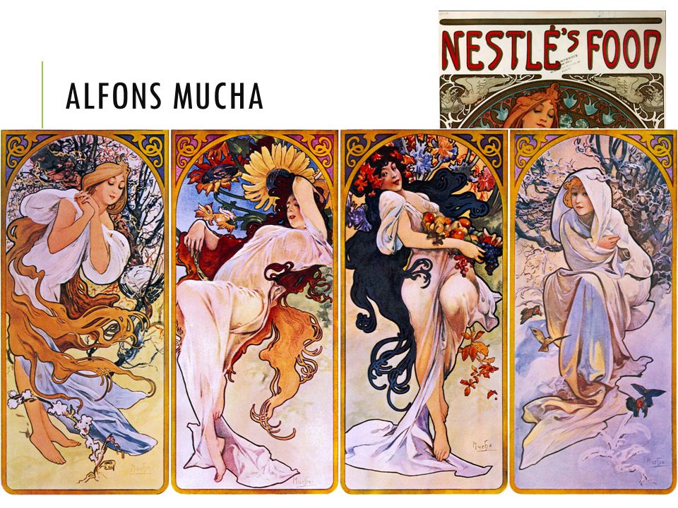 Alfons Mucha Nejznámější český secesní malíř: reklamní plakáty, dívky,