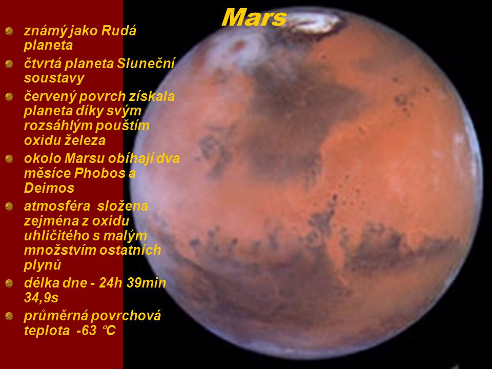 Mars známý jako Rudá planeta čtvrtá planeta Sluneční soustavy