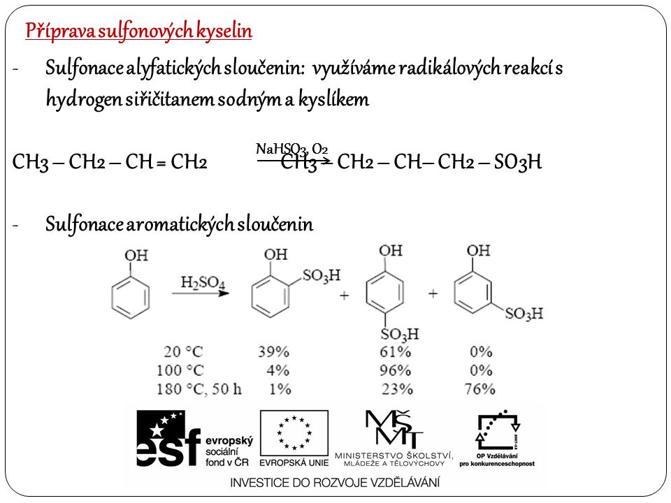 Příprava sulfonových kyselin