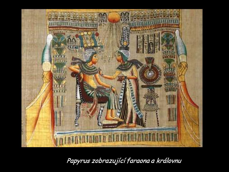 Papyrus zobrazující faraona a královnu