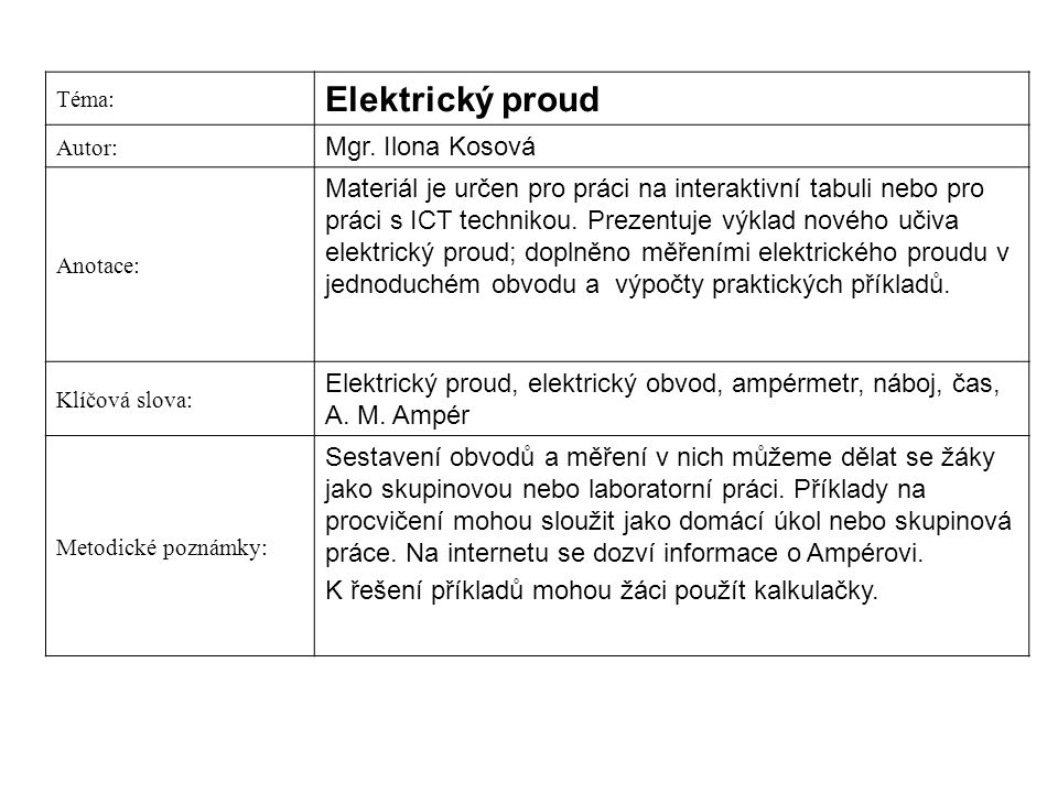 Elektrický proud Mgr. Ilona Kosová