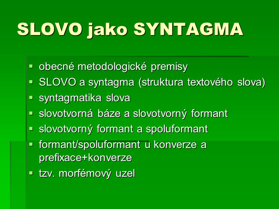 SLOVO jako SYNTAGMA obecné metodologické premisy