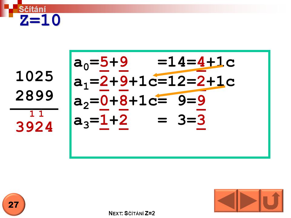 Z=10 a0=5+9 =14=4+1c a1=2+9+1c=12=2+1c 1025 a2=0+8+1c= 9=9 2899