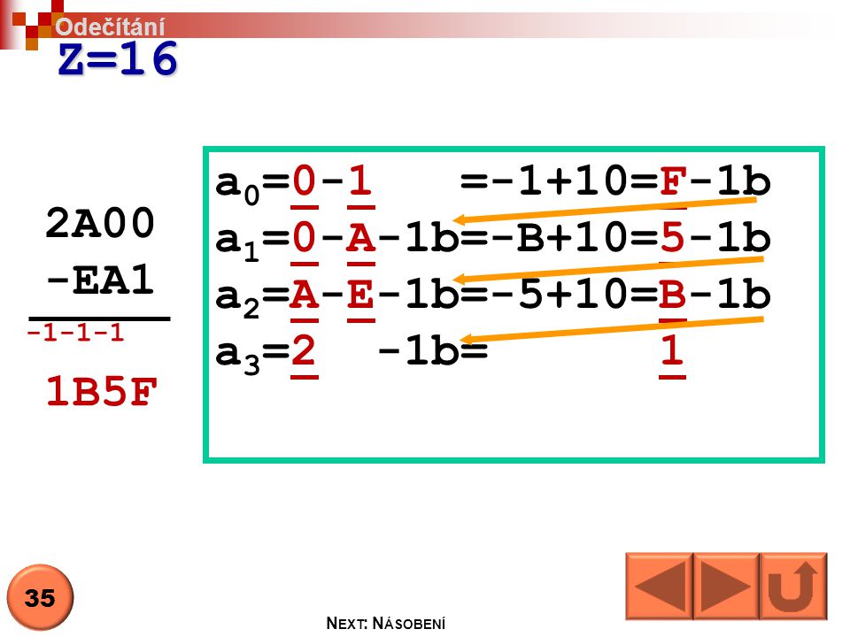 Z=16 a0=0-1 =-1+10=F-1b a1=0-A-1b=-B+10=5-1b 2A00 a2=A-E-1b=-5+10=B-1b