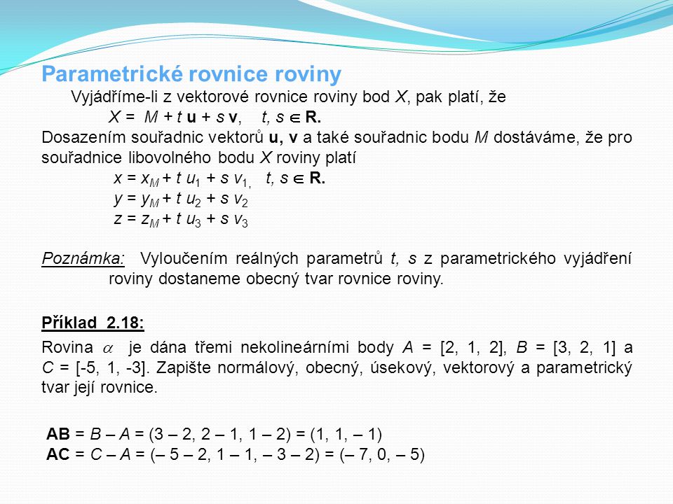 Parametrické rovnice roviny