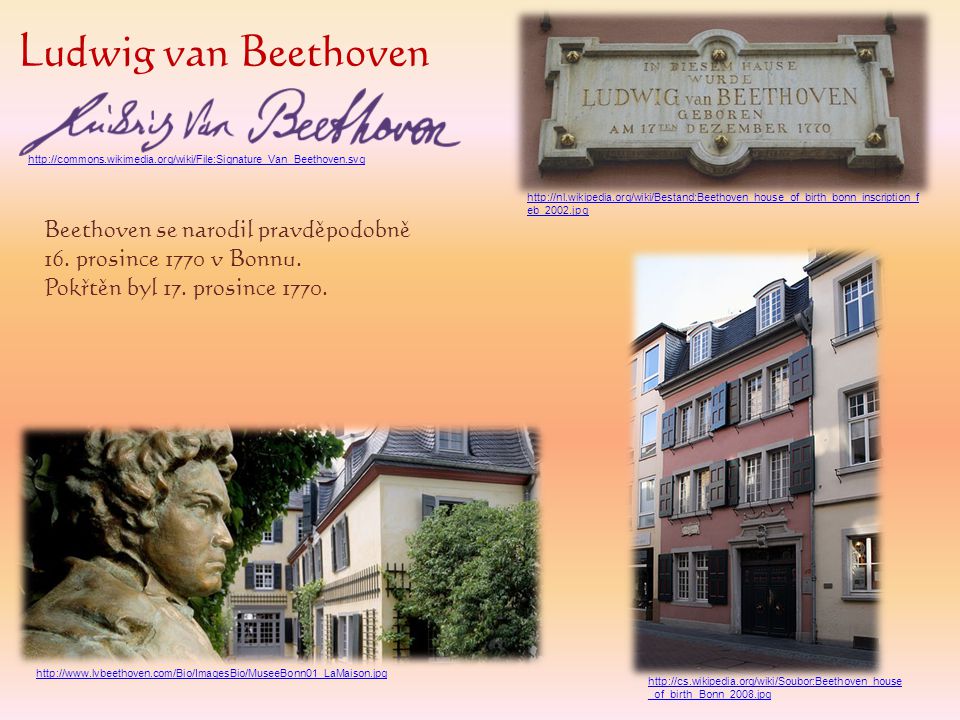 Ludwig van Beethoven Beethoven se narodil pravděpodobně