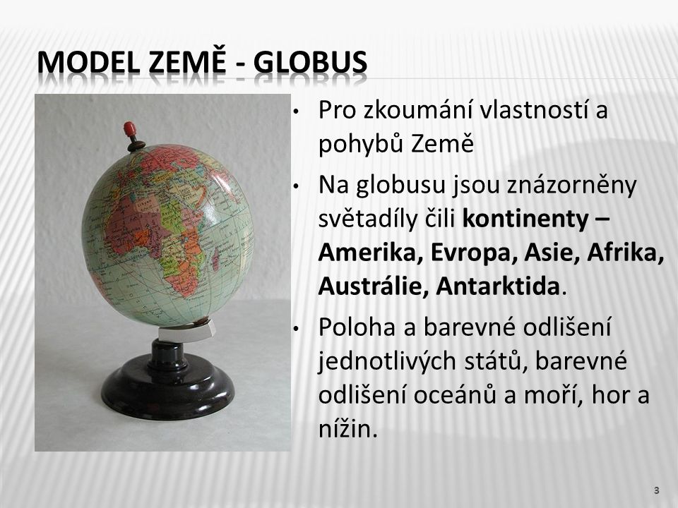 Model země - globus Pro zkoumání vlastností a pohybů Země