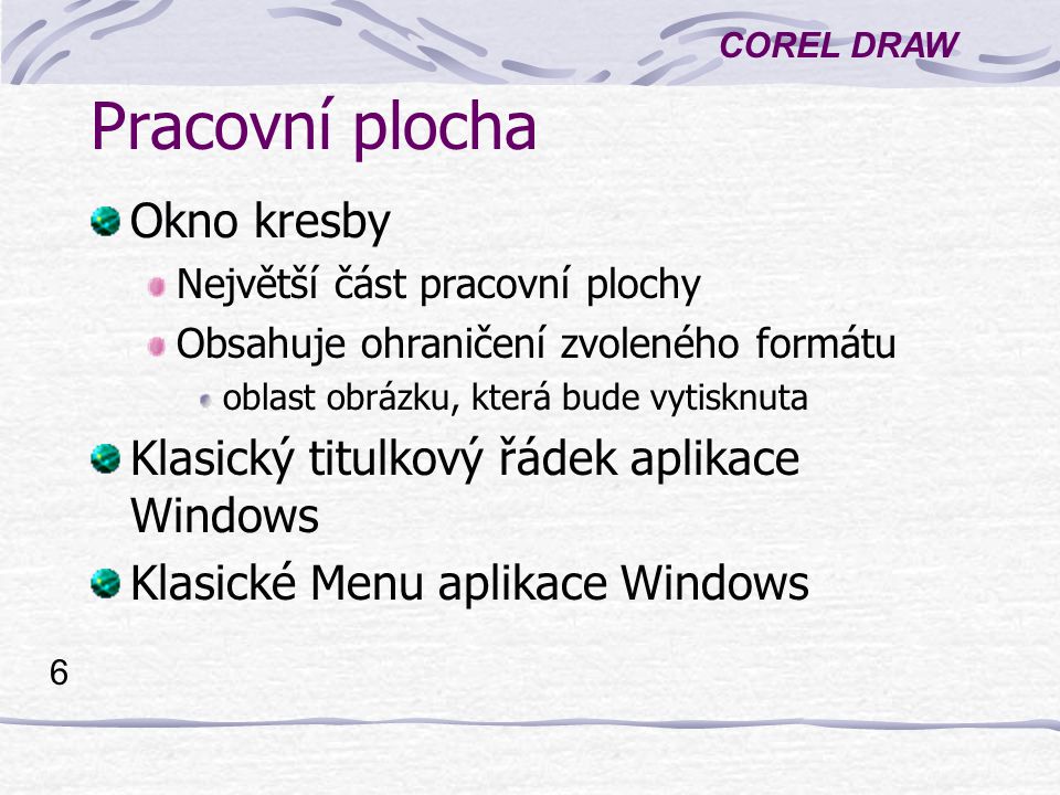 Pracovní plocha Okno kresby Klasický titulkový řádek aplikace Windows