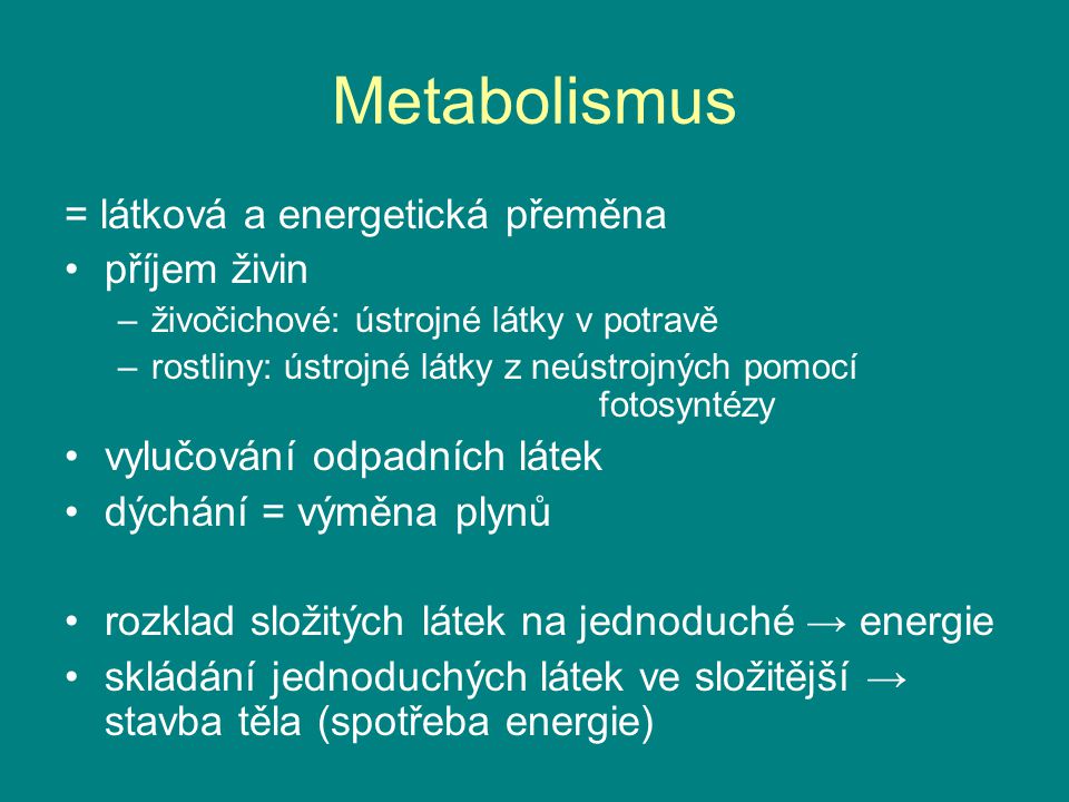 Metabolismus = látková a energetická přeměna příjem živin