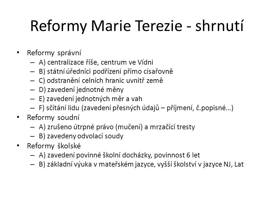 Reformy Marie Terezie - shrnutí
