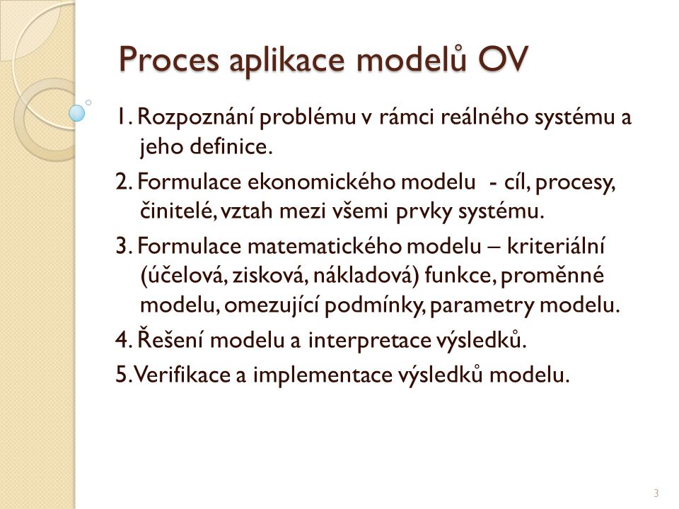 Proces aplikace modelů OV